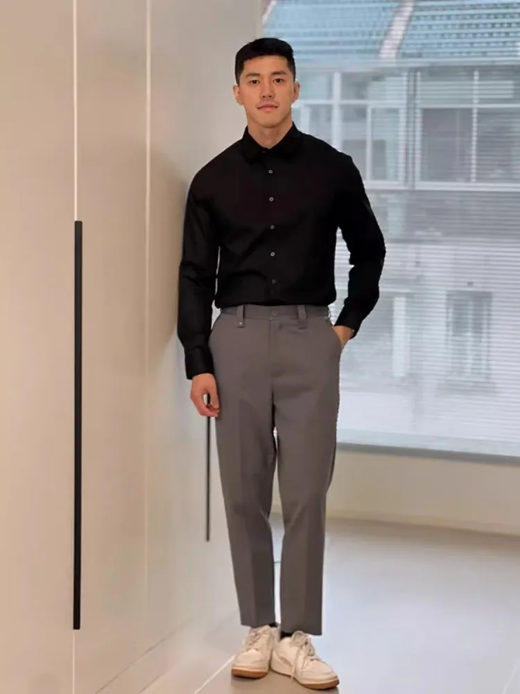 2024 New Spring Summer Breathable Business Casual Office Mens Suit Pants Versatile Solid Color Fashion Straight Trousers Male 2