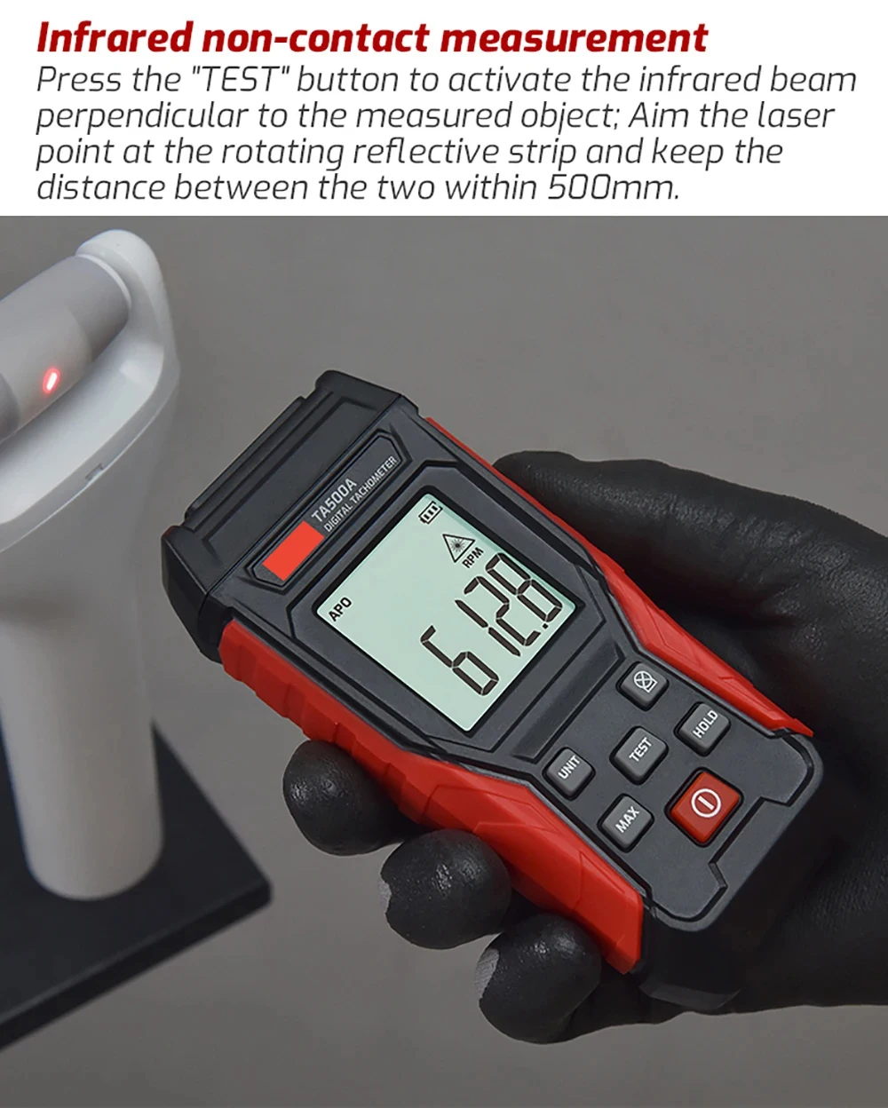 TA500C Digital Laser Tachometer Contact/Non-Contact/Dual Mode RPM Meter Engine S