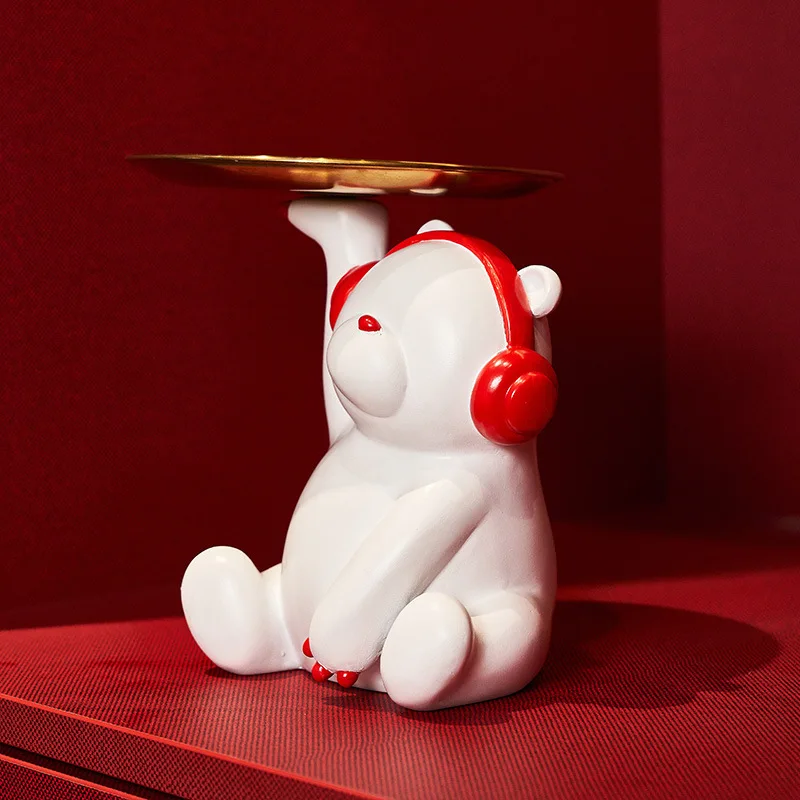 

Creative Bear Statue Storage Tray Sculpture Crafts Fruit Candy Tray Home Office Wedding Decoration Desktop Center Gift