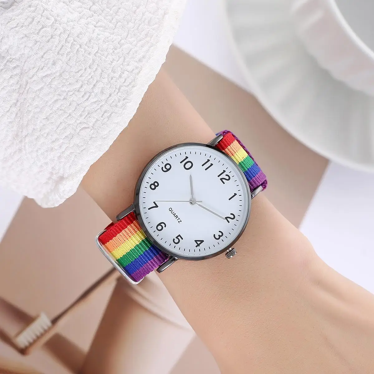 Rainbow color ultra-thin canvas strap 12 digital watch 3