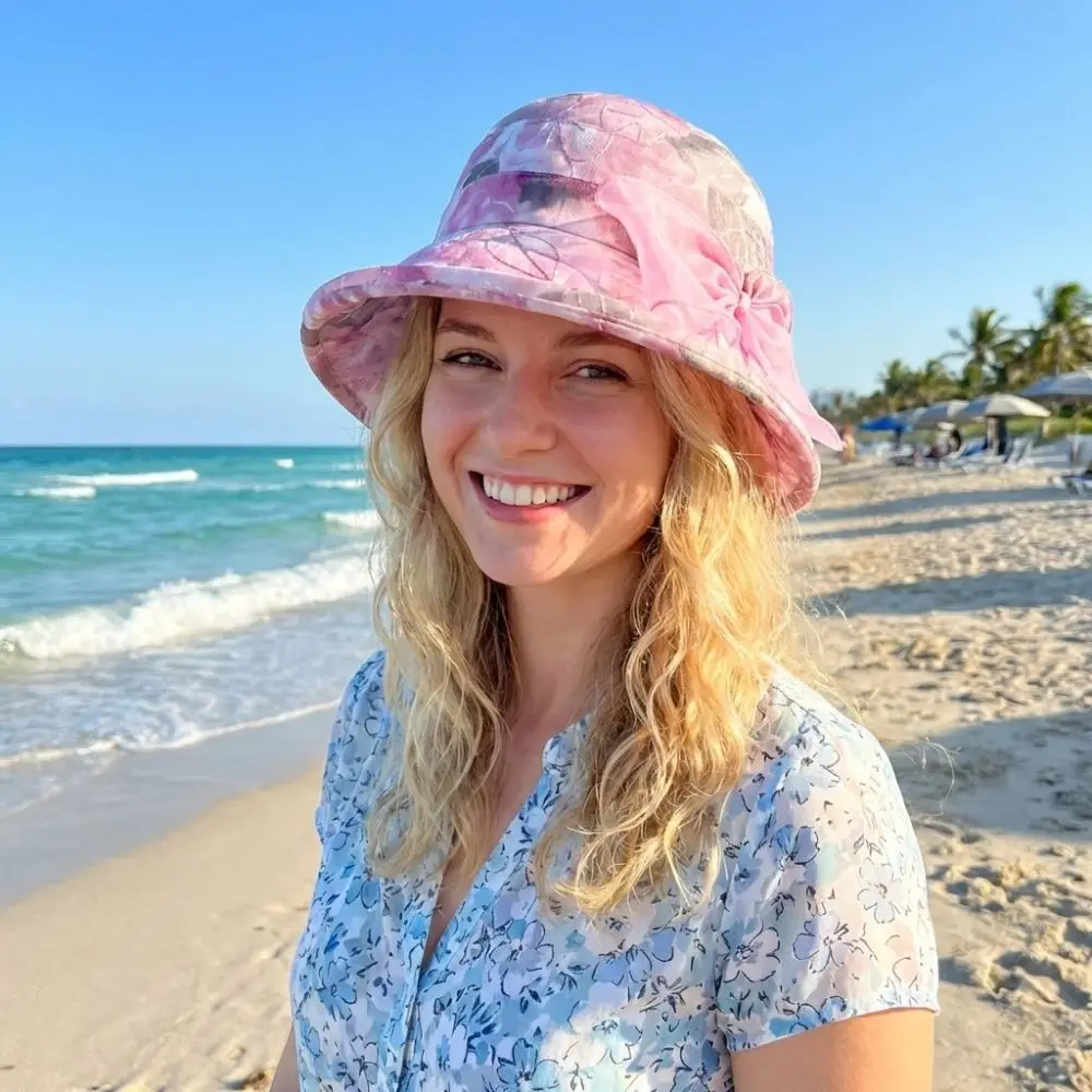 Trendy Bow Design Women's Sun Hat UV Protection Breathable Beach Hat Lightweight Wide Brim Bucket Hat Summer Outdoor