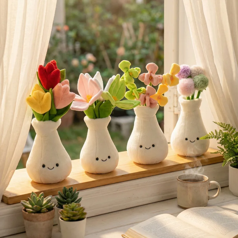 귀엽고 부드러운 꽃병 모양 봉제인형 튤립, 백합, 민들레, 오리사, 아늑한 집 장식, 생일, 기념일, 명절을 위한 따뜻한 선물
