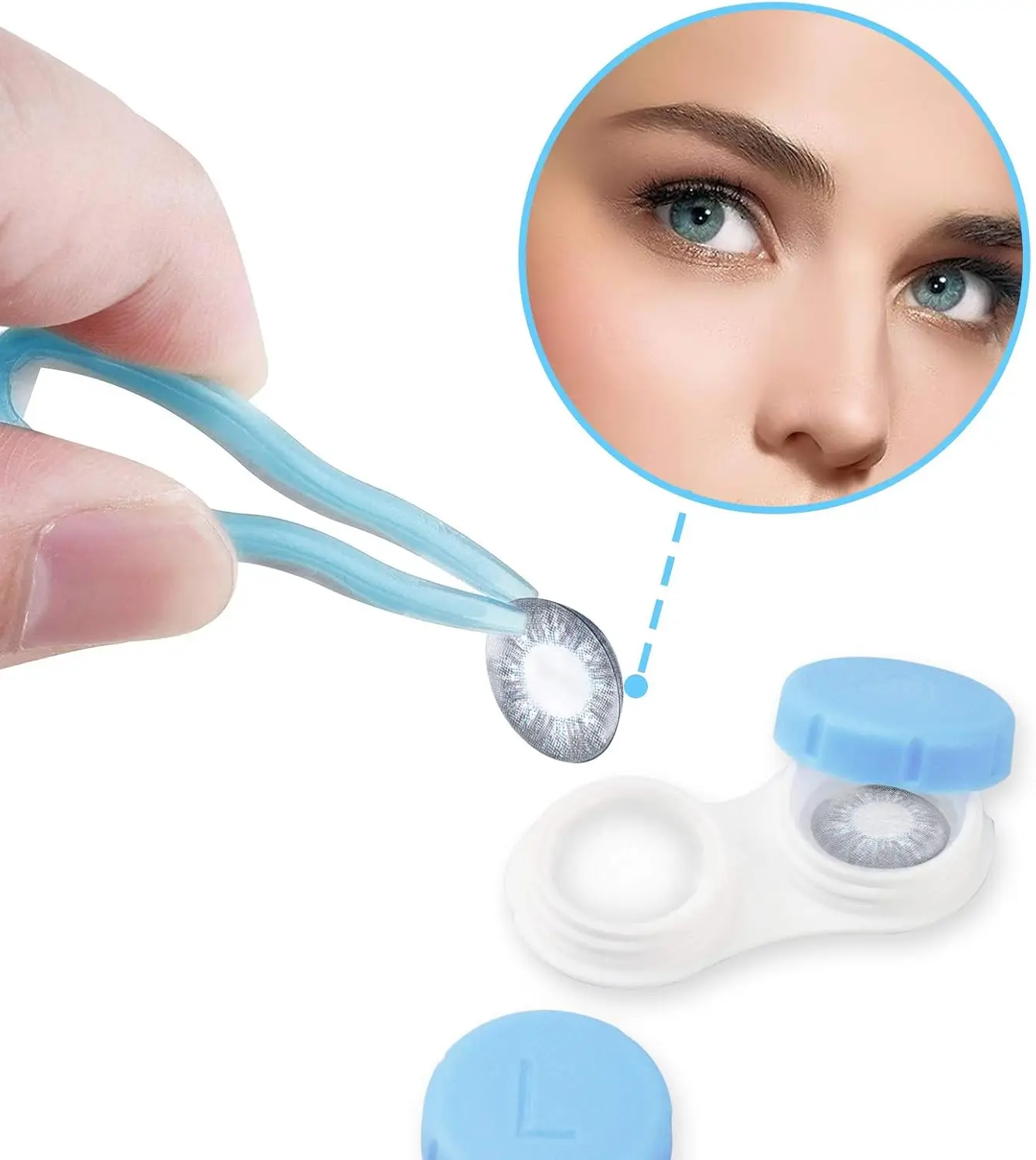 Matte Minimalist Contact Lens Case-Compact Aesthetic Design with Mirror & Tweezer, Portable Travel Essentials for Colored Lens