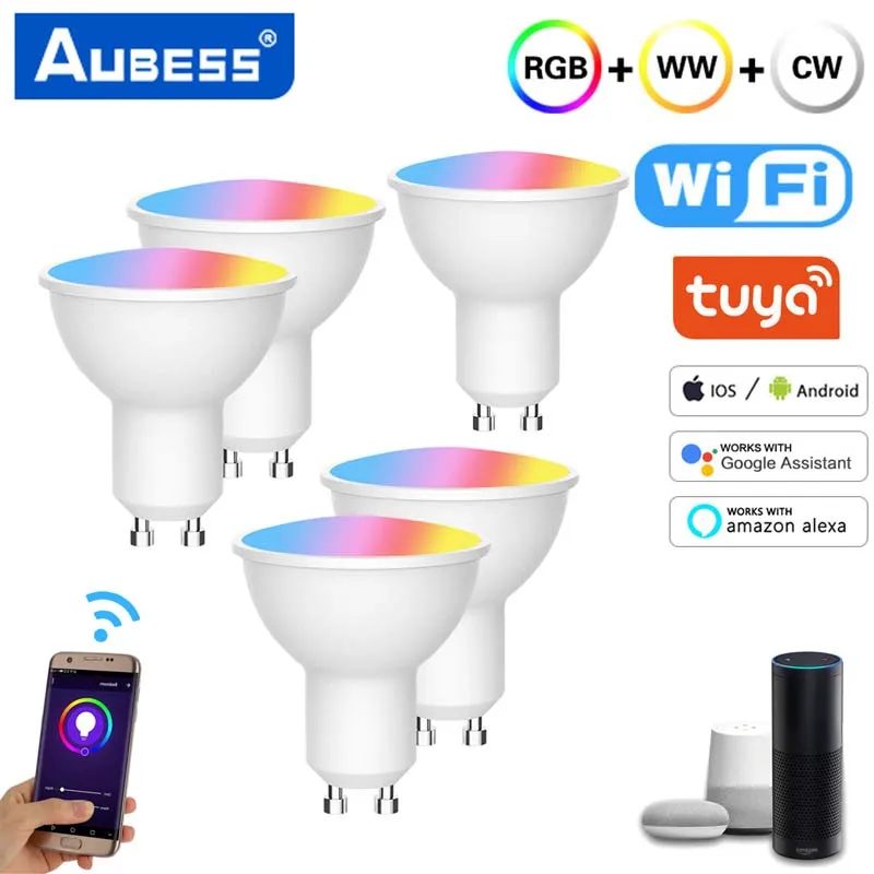 LED Smart Light Bulb Tuya WiFi GU10 Spotlight Neon Lamp Voice Control Alexa Google Home Life APP Remote RGB+CW | Освещение