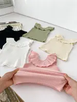 2024 Summer New Girls Candy Color Sweet Baby Tank Top Lotus Leaf Collar Vest Toddler Outwear Tops 4