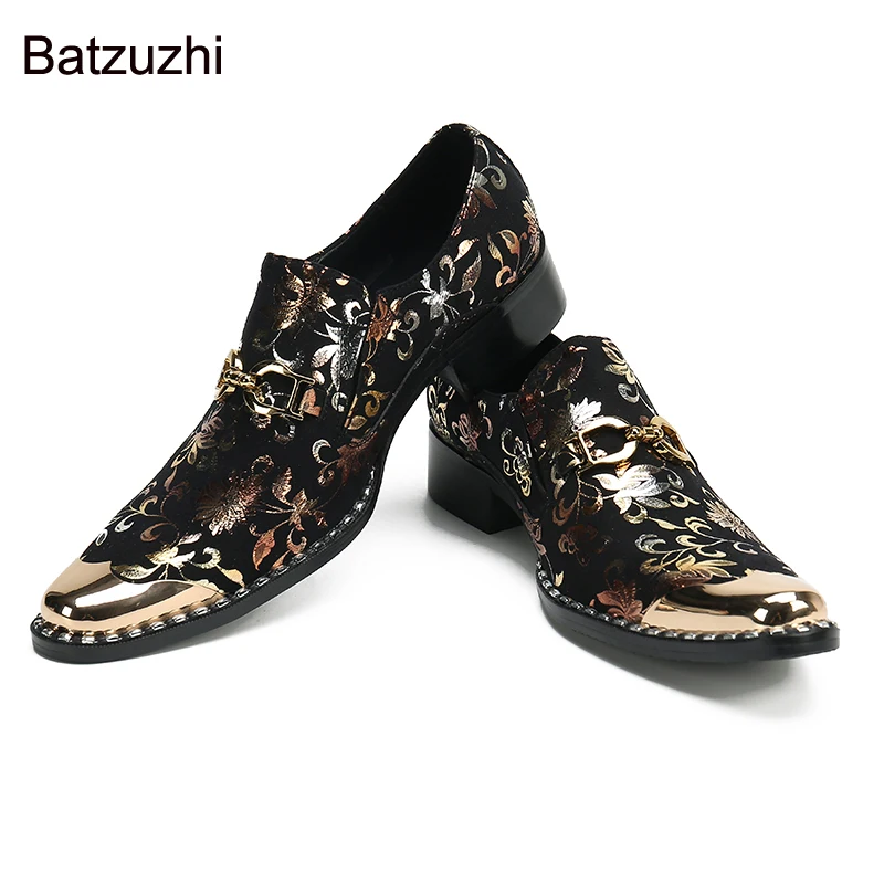 Batzuzhi 2022 New Men's Shoes Luxury Black Suede Dress Shoes Men Gold Metal Toe Party, Business and Wedding Shoes for Man, 37-46