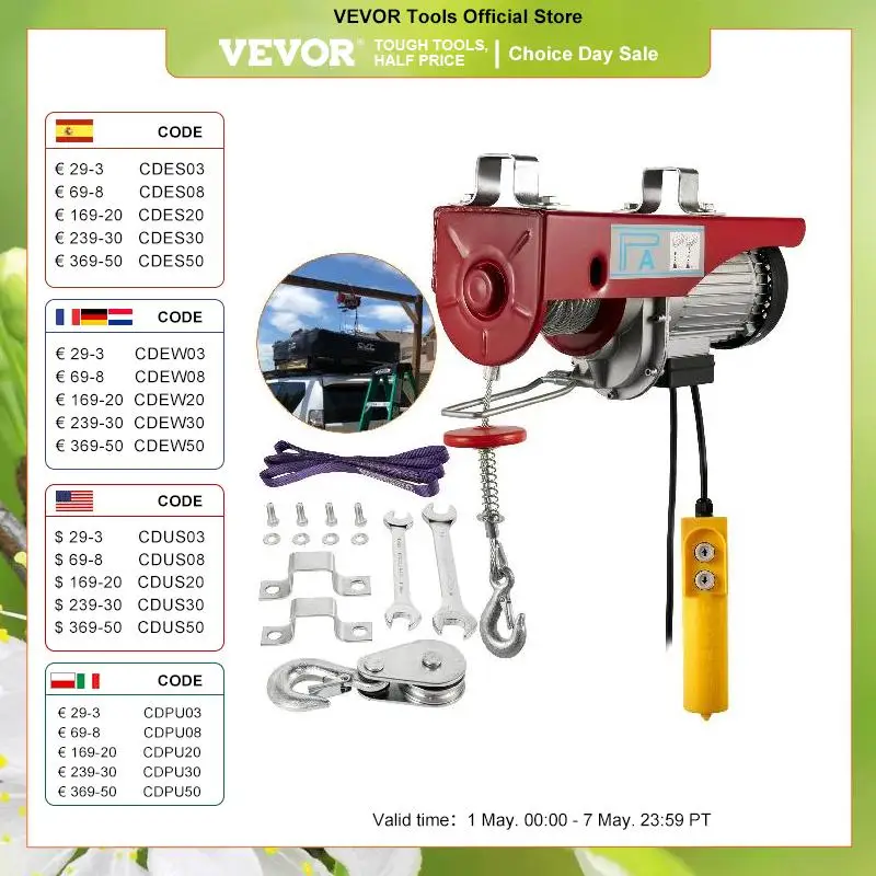 Vevor 200-800Kg Elektrische Takel Kraan Nieuwe Draagbare Lifter Overhead Garage Lier Met Bedrade Afstandsbediening En Limiet schakelaar