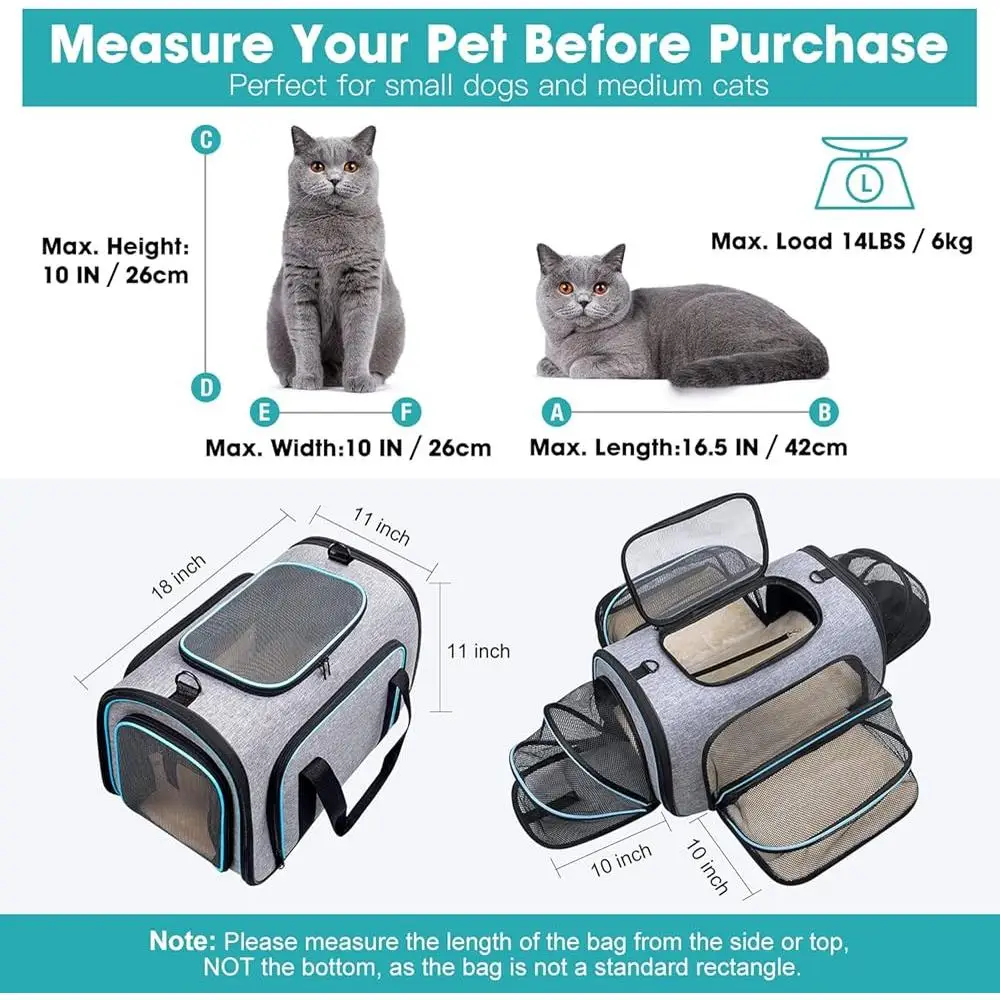 Airline Approved Expandable Soft-Sided Pet Carrier Collapsible Cat Dog Bag with Removable Fleece Pad Multi-Entrance Design