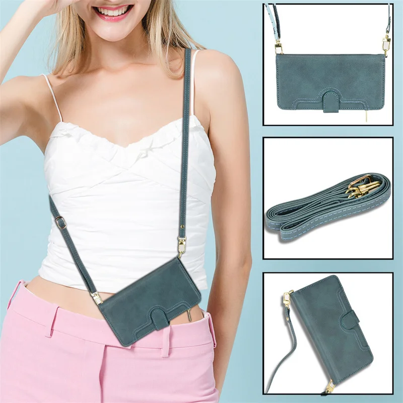 Luxurious Leather Wallet Crossbody Phone Case with Card Holder - Protective Lanyard Bag