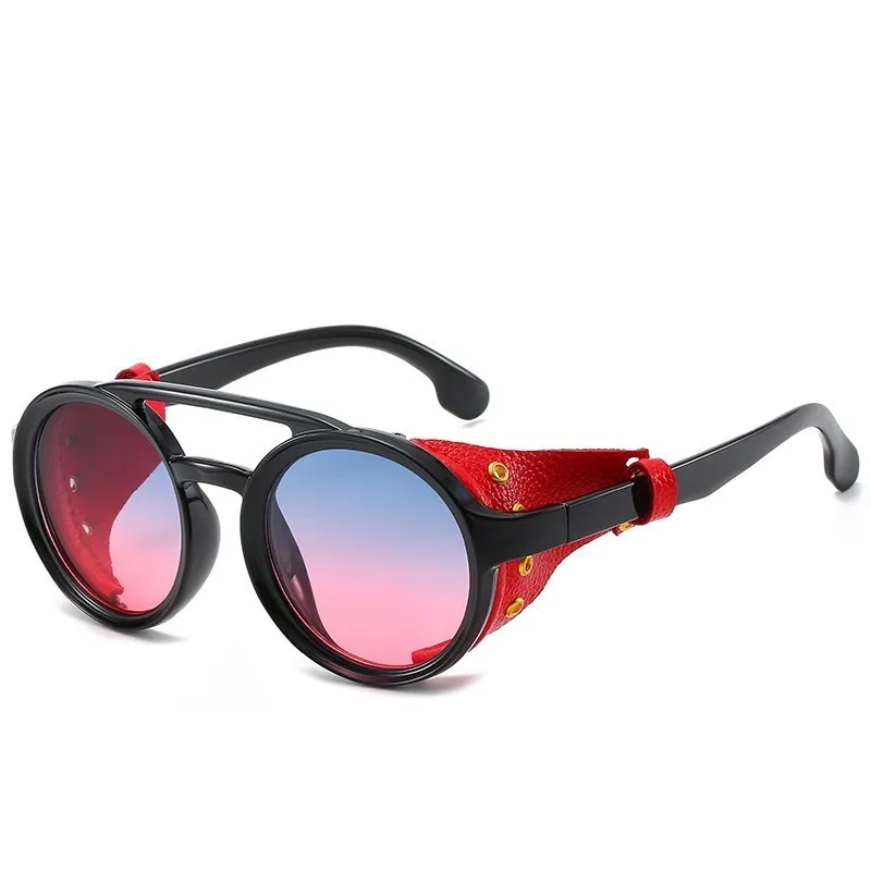 Vintage Steampunk Red Hiking Sunglasses Men Round Punk Retro Sun Glasses Women Goggles Men Gothic Style Shades UV400