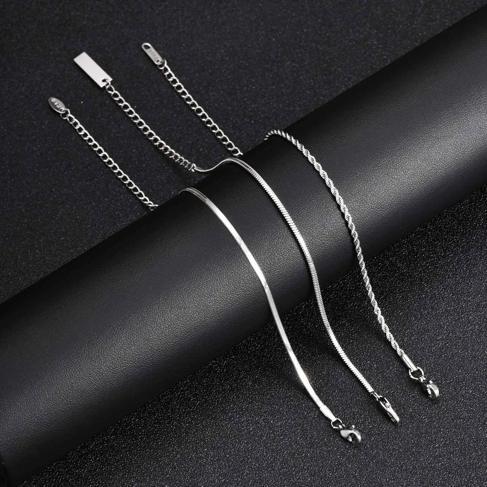 3pcs Men Thin Chain Bracelet,Never Fade Silver Color Twist Chain Wristband,Stylish Punk Jewelry Gift