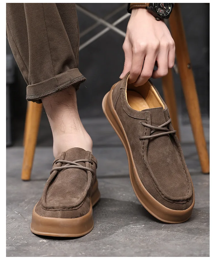 Men Cow Suede Casual Shoes Lace-up Thick Sole Classic Outdoor