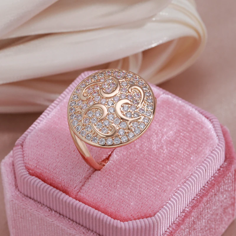 SYOUJYO Big Size 585 Rose Gold Color Round Rings For Women Natural Zircon Full Paved Fine Jewelry Trendy Rings Luxury Design