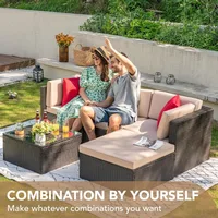 5 Pieces Patio Furniture Sets All Weather Outdoor Sectional Patio Sofa Manual Weaving Wicker Rattan Patio Seating Sofas 1