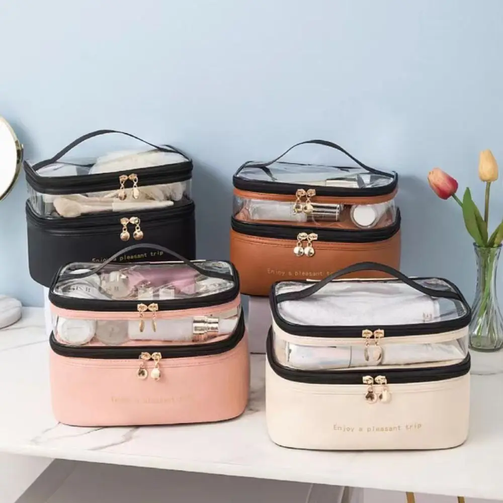 

4 Colors Make-Up Bag Double-layer Women's Bag Large-Capacity Advanced Sense Portable Cosmetics Travel Bag