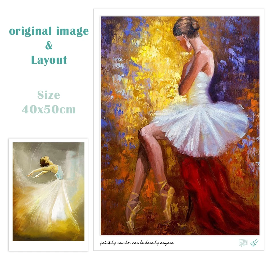 Kit Peinture Par Numéros Artnapi - Ballerine 40x50 Cm Avec Cadre, Peinture Acrylique Et Pinceaux