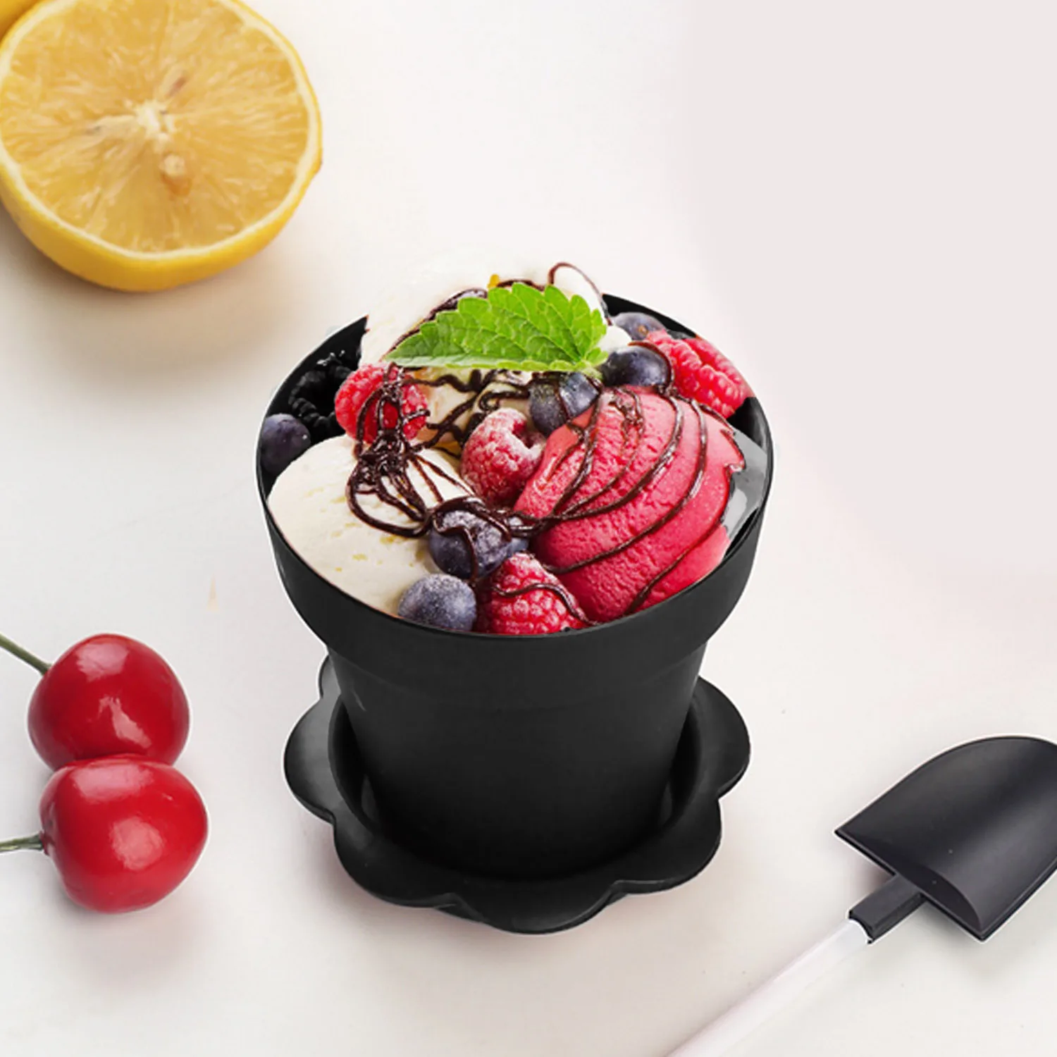 Behogar 10 Set Flowerpot Style DIY Baking Jelly Cake Mousse Yogurt Storage Holder Cup with Lids Shovel Scoops for Party Supplies