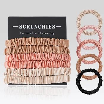 Anti Slip Silk Hair Scrunchie Handmade Hairbands Women Girl Hair Accessories Pure Color Natural HairTies Box 1