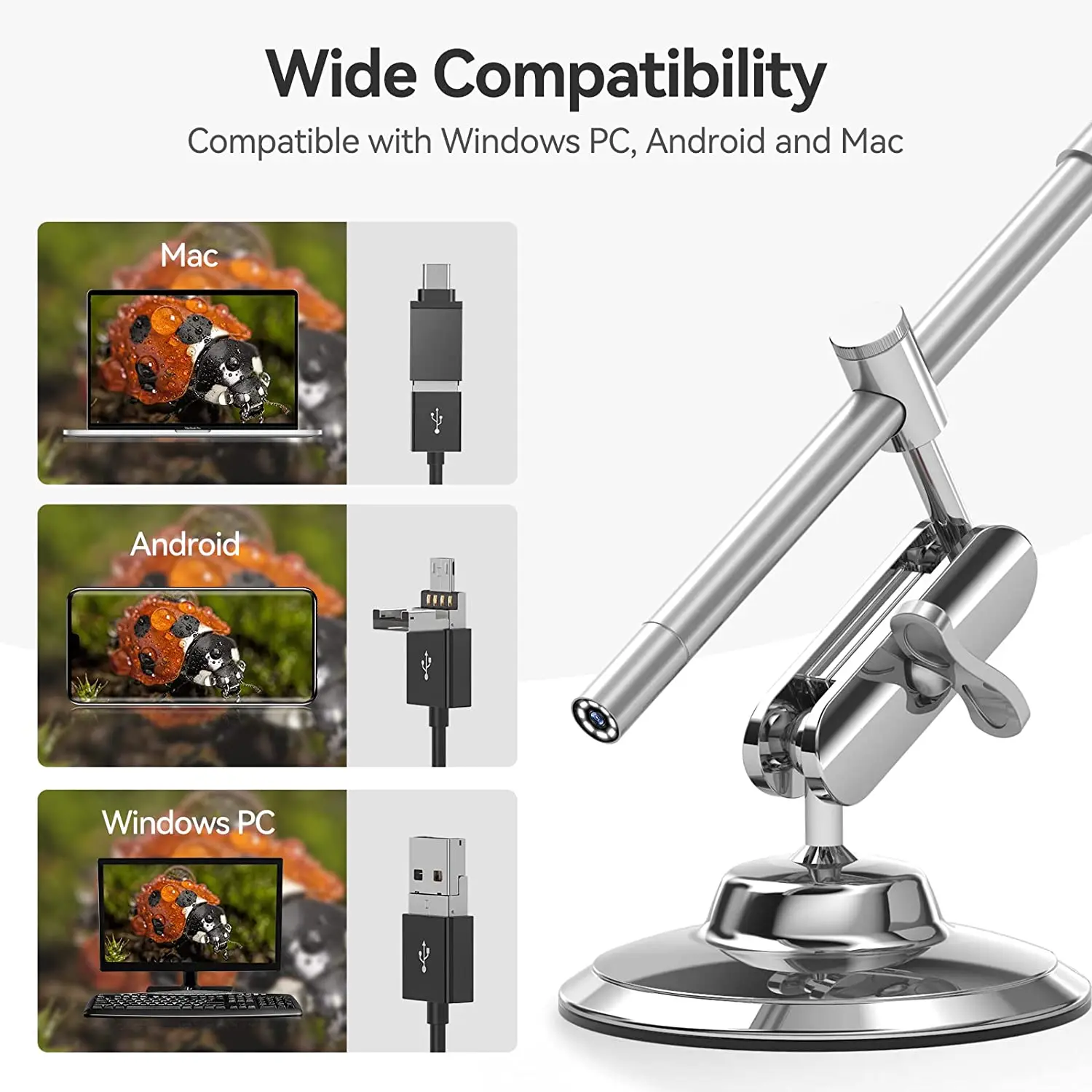 3 In 1 Digital Microscope 1080P USB Endoscope Camera 8 Leds IP67 1.0 mp 200X magnification Stand Magnifier Windows Android MAC mini endoscope camera