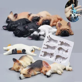 NEW Sleeping Dog Silicone Mold Fondant Cake Decorating Tools Chocolate Mold 3D Dog Corgi Bulldog Animal Food-grade 2