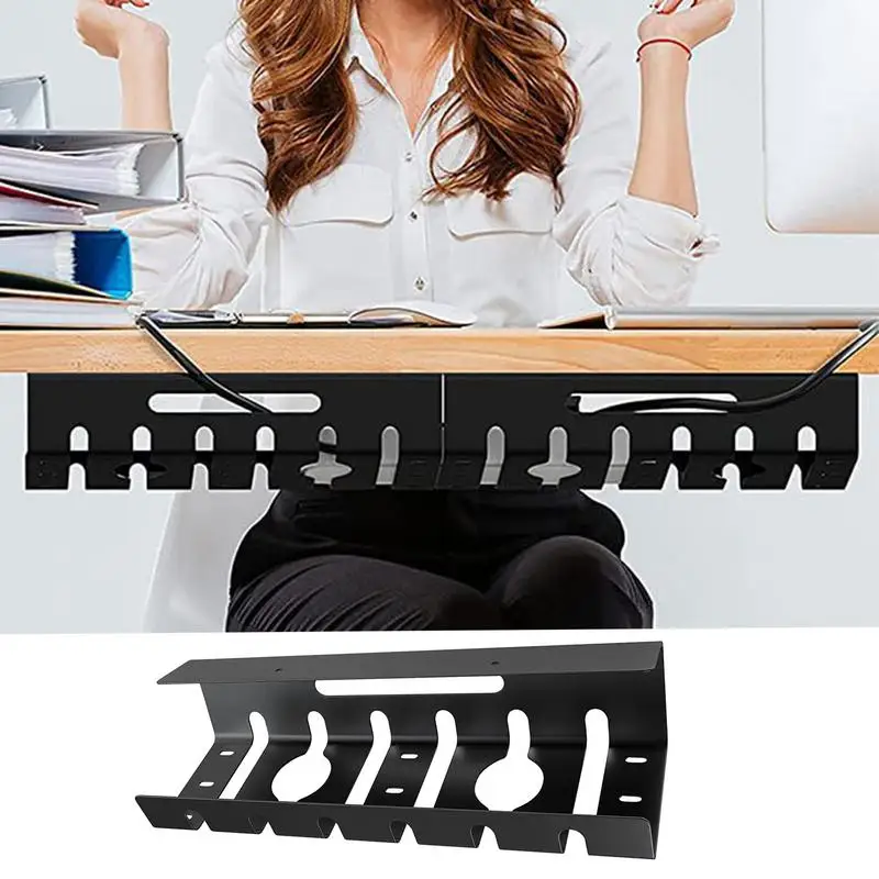 Desk Cable Management Tray Black Under Desk Wire Tray Standing Desk Accessories Cord Holder U-Channel Screw Installation Wire