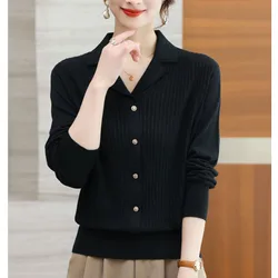 New Fashion Trend Simple Commuting Korean Edition Solid Color Shirt Collar Loose Large Versatile Style Fat Mm Knitted Sweater