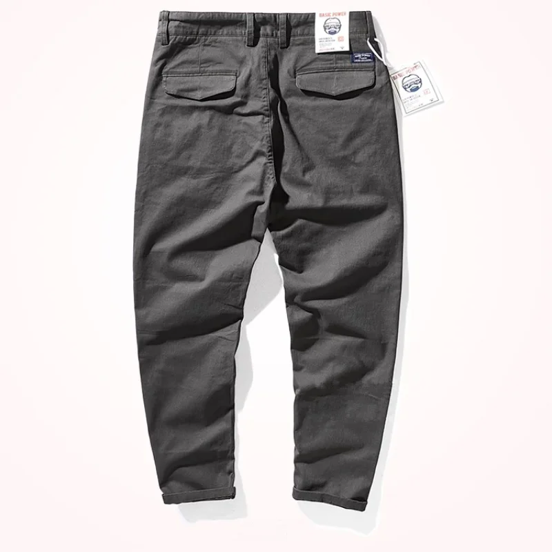 Spring New American Retro Heavyweight Woven Twill Stretch Pants Men's Pure Cotton Washed Slim Straight Business Casual Trousers 3