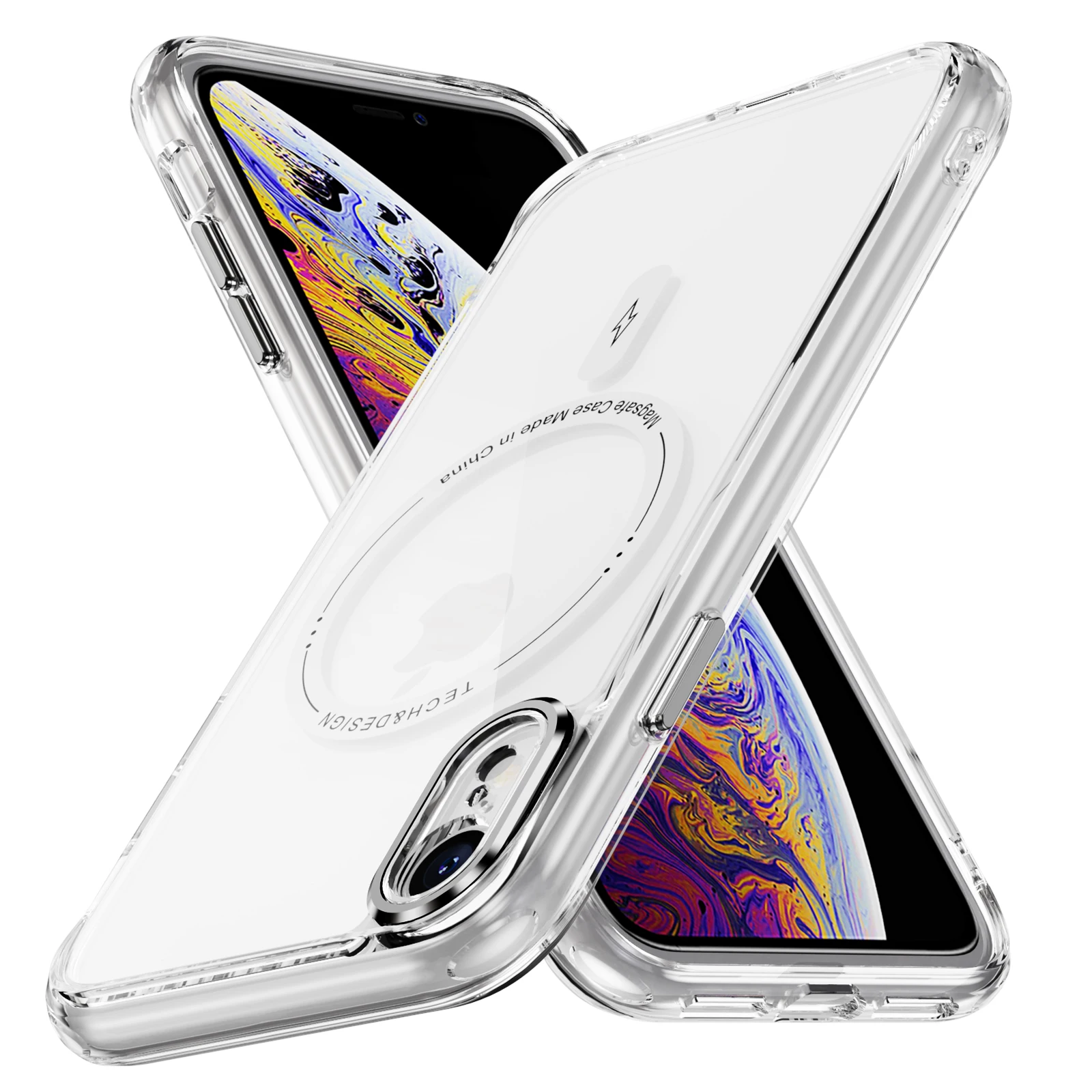 Custodia magnetica trasparente per iPhone XR 6.1, compatibile con la protezione anticaduta MagSafe Protezione sottile per pulsanti in metallo Cover trasparente