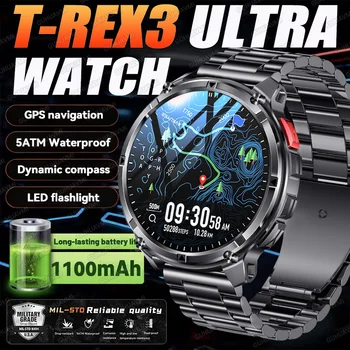 2026 Nuovo T-Rex3 Ultra 1100Mah Militare Astuto Della Vigilanza Degli Uomini 1.7 "AMOLED GPS Path 5ATM Bussola Impermeabile Torcia Elettrica A LED Smartwatch iOS