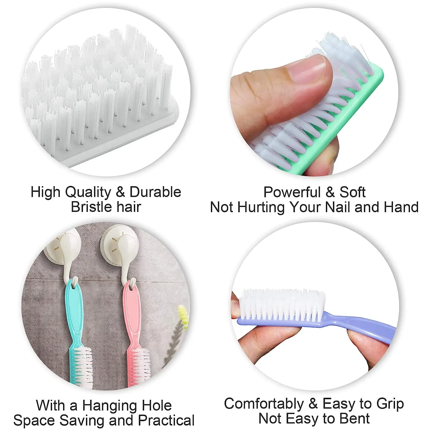 4/6/12 Pcs Color Nail Brush Cleaning Brush Plastic Handle Grip Multifunctional Brush Clean Scrubbing Pedicure For Toes Manicure