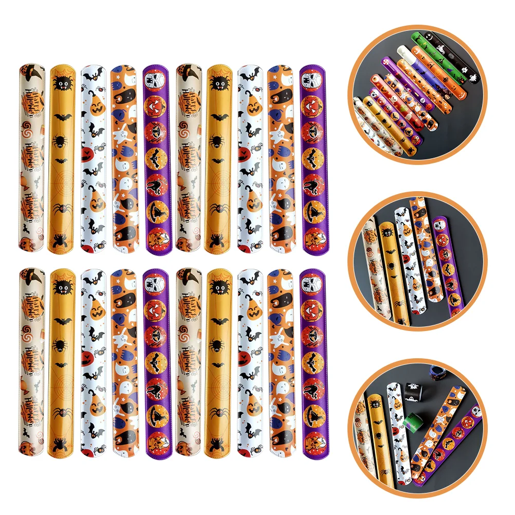 96 Pcs Halloween Ring Themed Slap Bracelets Wristband Bands Kids Papa Circle Snap Bulk Pvc Party Gift