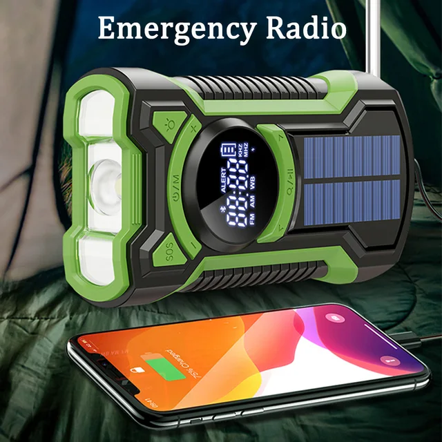 Hot Emergency Radio Solar Hand Crank Weather FM Radio Phone Charger 5000mAh LED Flashlight SOS Alarm Power Bank רדיו ופנס חירום