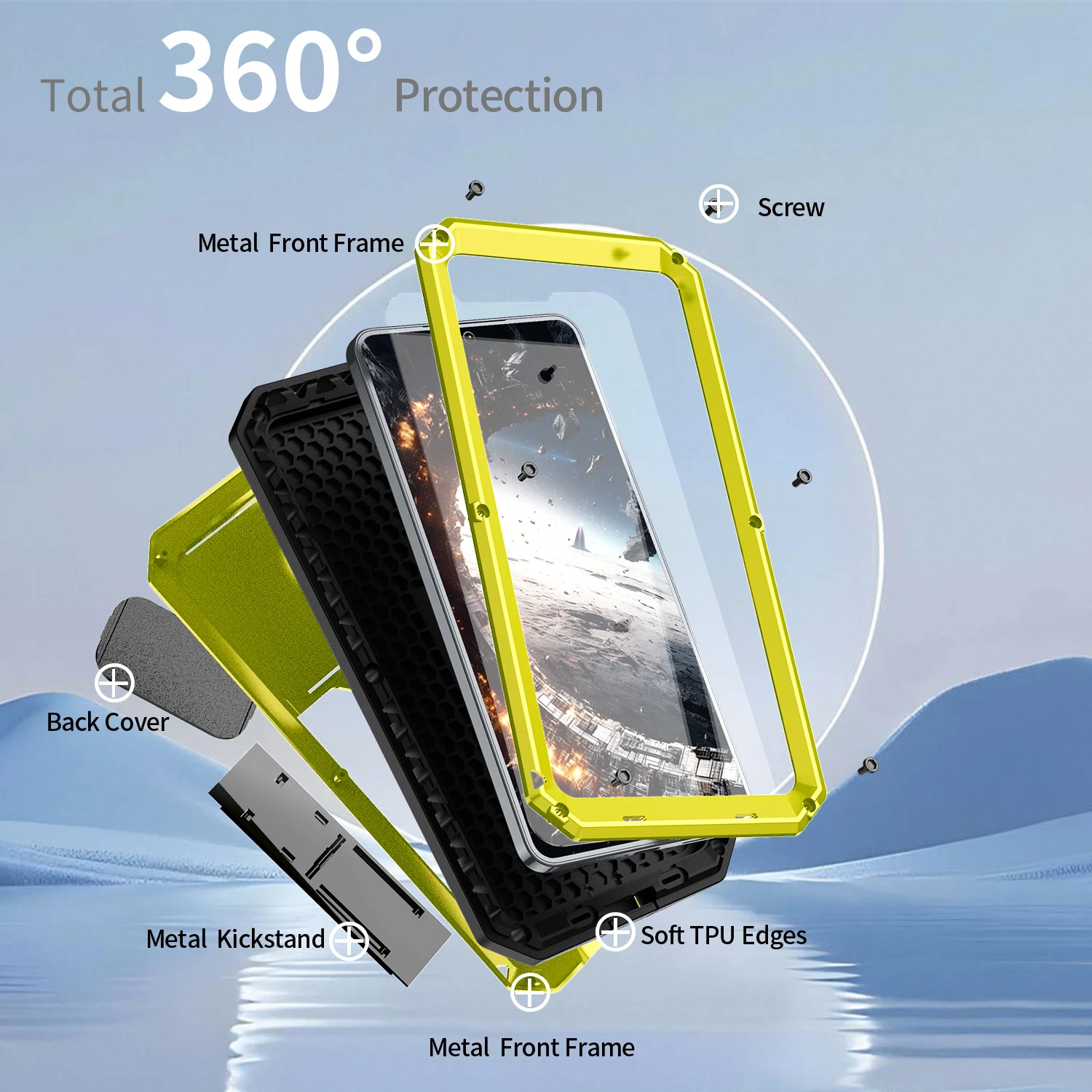Luxury Shockproof Metal Case with Camera Cover & Screen Protector