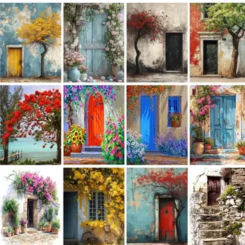 Gatyztoire – peinture à l'huile de paysage de porte, images sur toile pour dessin, Kits de peinture pour adultes, coloriage par numéros 1