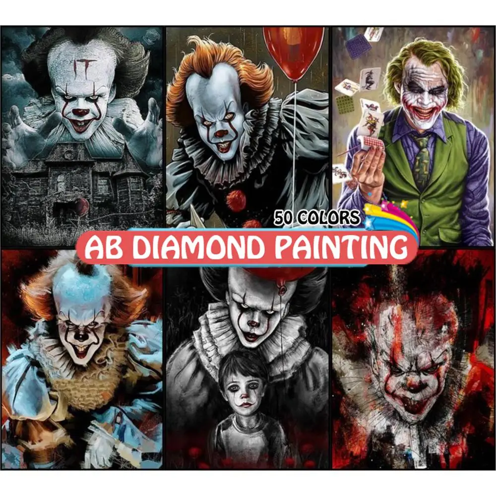 

Алмазная живопись, 50 цветов, 5D, «сделай сам», ужасы, кристальная мозаика, Джокер, алмазная вышивка AB, полная вышивка крестиком, Декор, подарок