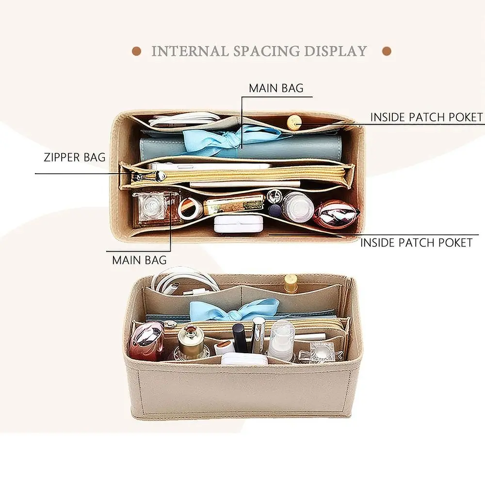 Durable Felt Handbag Insert Bag Multi-Pocket Portable Bag Organizer Travel Liner Bag for Birkin25/30/35