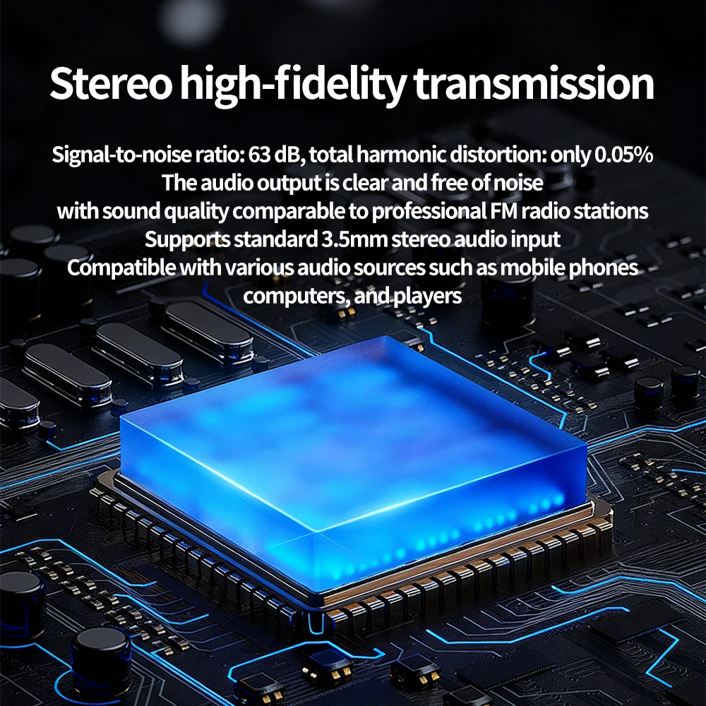 High-Performance FM Transmitter with LCD Display and USB-C Connectivity for Wireless Audio Broadcast
