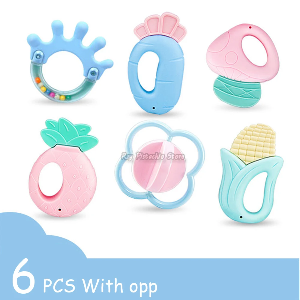 6-14Pcs Baby Rattle 0-12 Months Newborn Soft Bell Teethers Hand Shaking Crib Mobile Ring Educational Toy For Children Set Gifts 3
