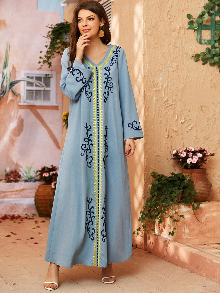 Abaya For Women Muslim Ethical Embroidery Long Sleeves Dubai Arab Moroccan Caftan Kaftan Fashion Loose Middle East Robe Clothing