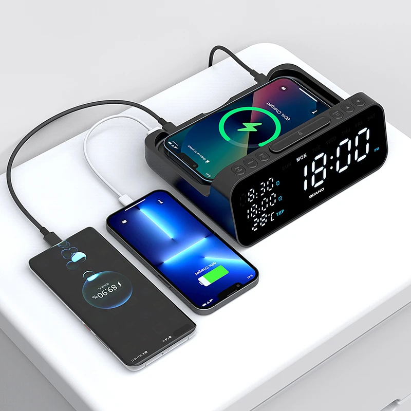 15w Fast Wireless Charger Alarm Clock For Iphone 8 11 12 13 Pro Max