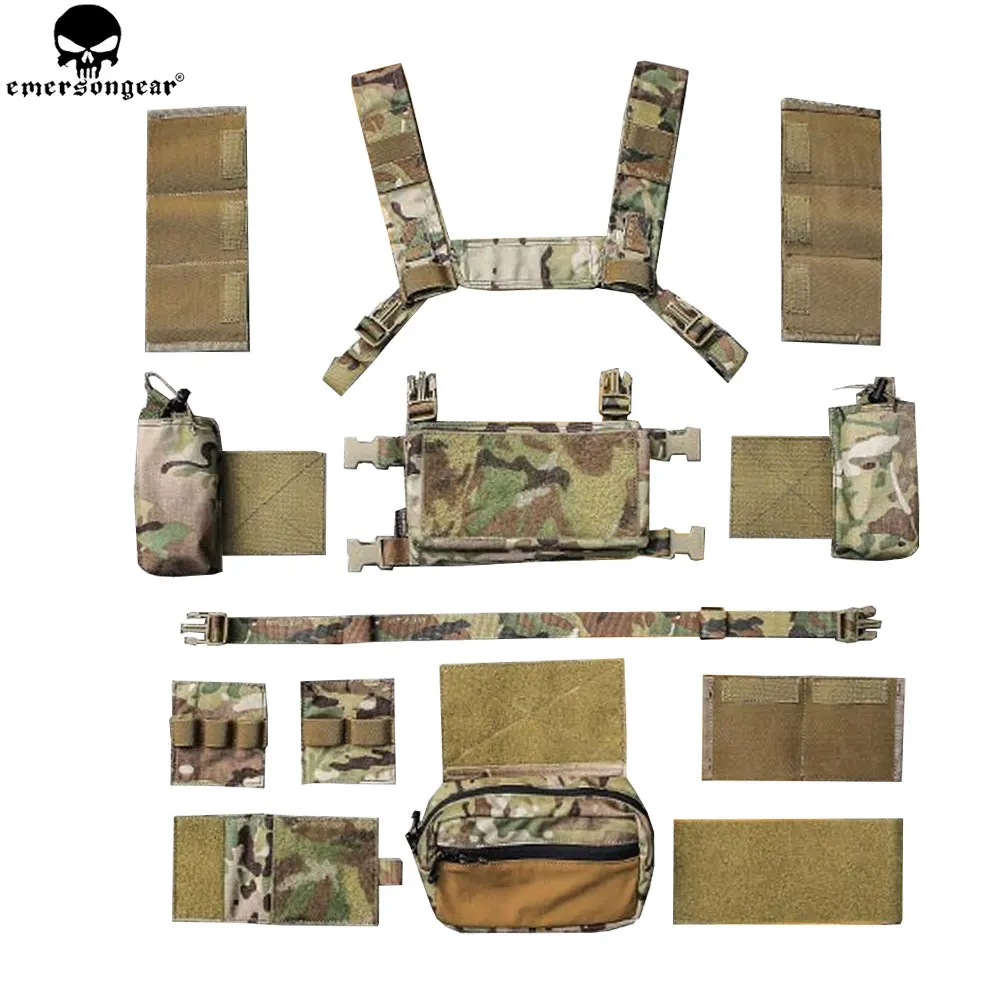 EMERSONGEAR Tactical Chest Rig Micro Fight Chissis MK3 Chest Rig Airsoft Hunting Combat Vest with 5.56 Mag Pouch Multicam