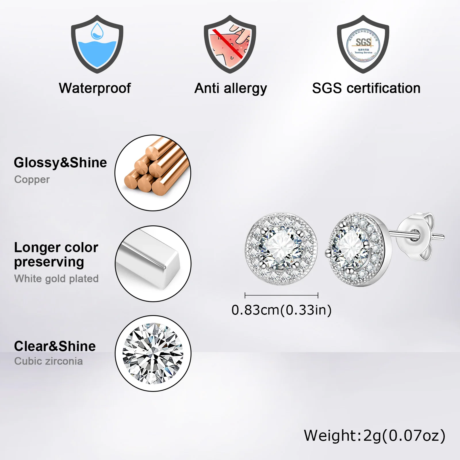 AAA Cubic Zirconia Crystal Clip On Earrings Classic Round Without Pierced Earring For Men Women Girl Wedding Party Birthday Gift