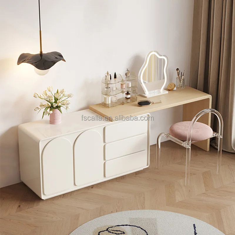 

Hot Sale Solid Wood Cream Style Dressing Table Bedroom Makeup Table Modern Minimalist Storage Cabinet For Bedroom Furniture