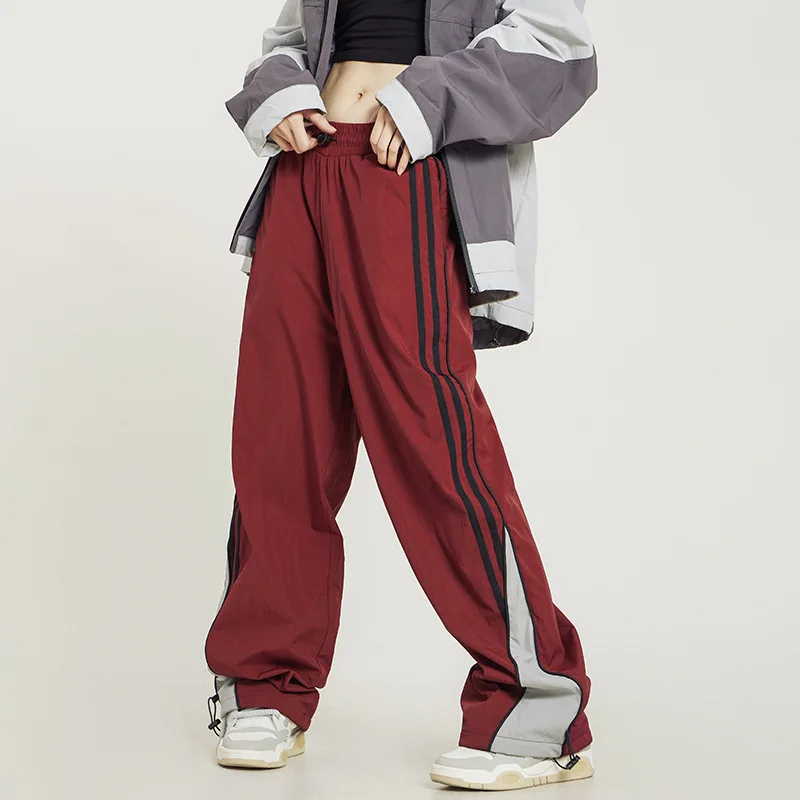 Y2k Harajuku Sweatpants Women Joggers Stripe Vintage Parachute Pants Hippie Streetwear Black Trousers Korean Aesthetic black jeans women tie dye washed straight wide leg pants high waist goth vintage streetwear denim casual hippie trousers