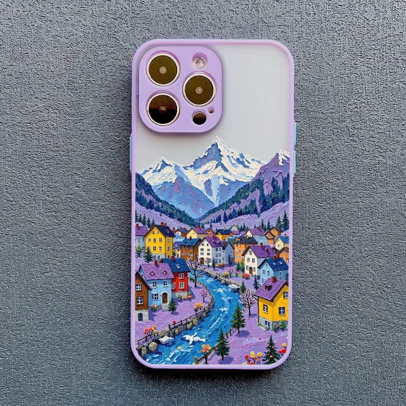 Street View Snow Mountain Town Handyhülle für iPhone 16 15 14 Pro Max Plus 13 12 Mini 11 Pro Max 7 8 Plus SE2 XR XS X Rückseite – Detail 8