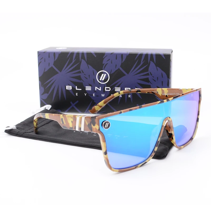 Mixed Blue Mirror Sunglasses Men's Polarized UV Lens Glasses Retro Fashion Square Blender Men's Sunglasses 68009: with box 3