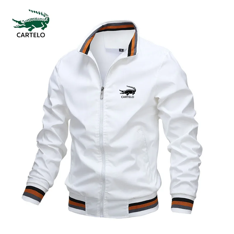 Brand printed CARTELO Spring Autumn Men's Stand Collar Casual Zipper Jacket Outdoor sport coat Trench jacket for men