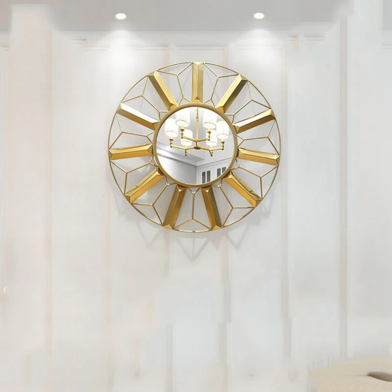 

American Wrought Iron Round Wheel Wall Decorative Mirror Wall Mural Crafts Home livingroom Background Wall Hangings Decoration