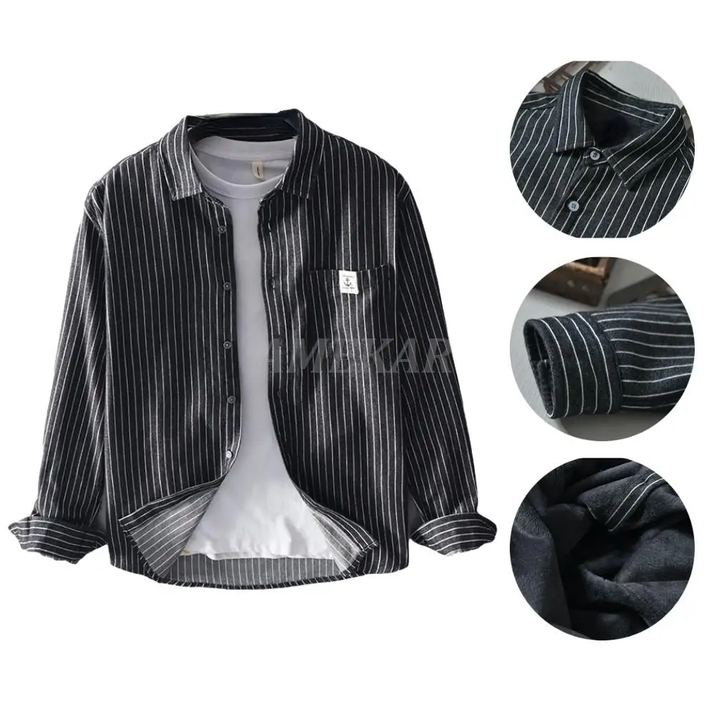

2023 New Cotton Long Sleeve Men's Clothing Shirt Loose Fit Man Business Casual Shirts Classic Striped Male Social Dress Shirts