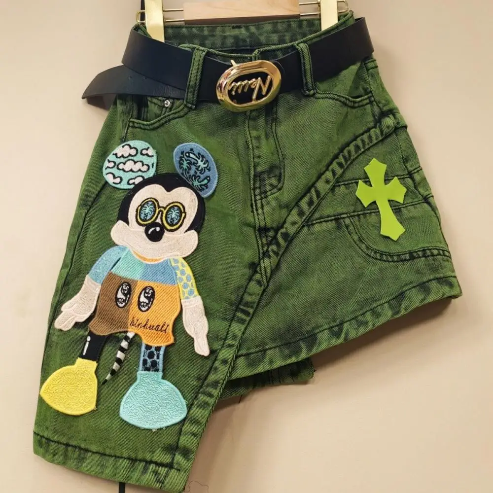

Женские летние джинсовые шорты с завышенной талией и Микки-Маусом
